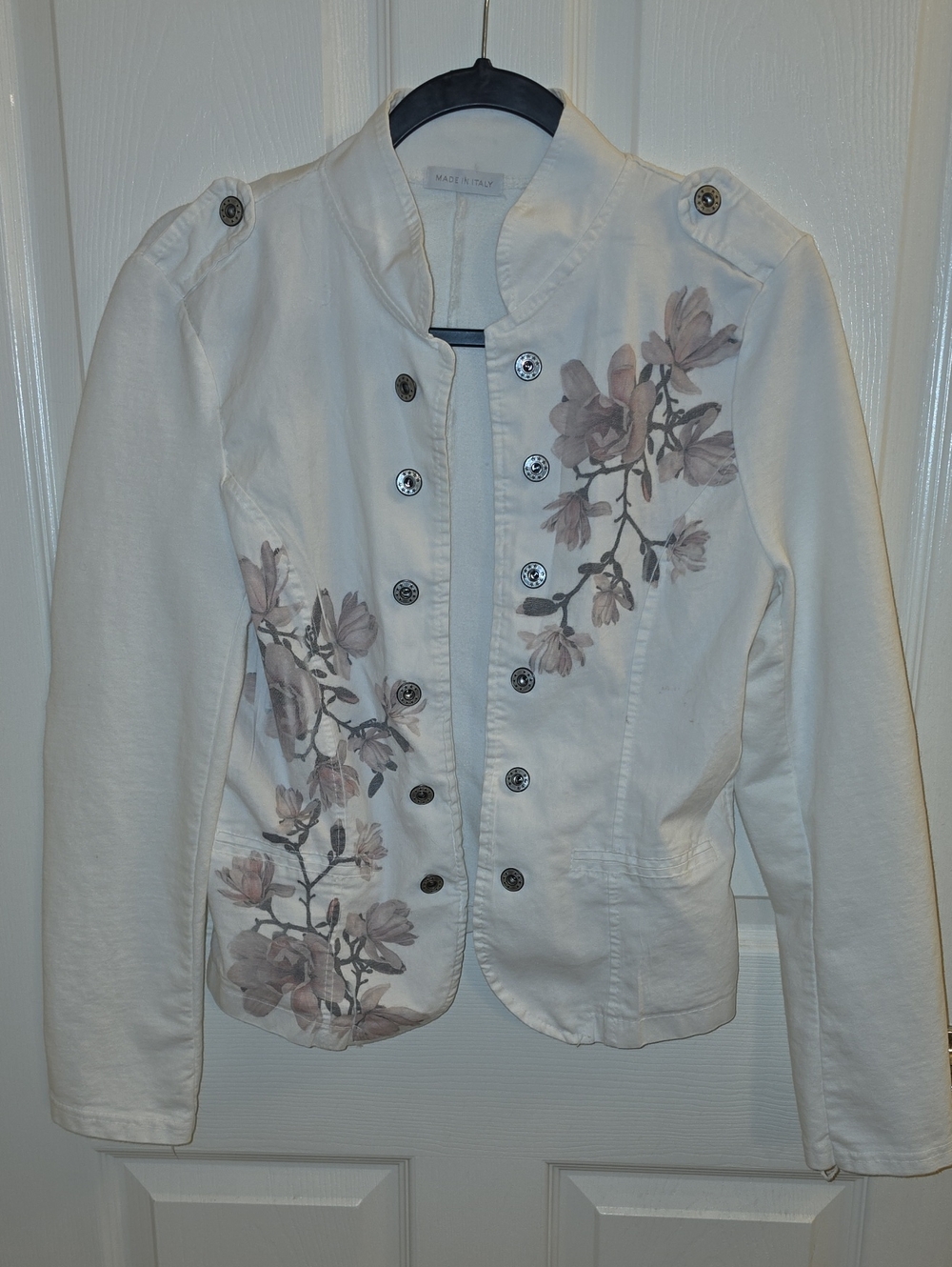 Made in Italy White Floral Botanical Military Jacket Blazer - Picture 2 of 15